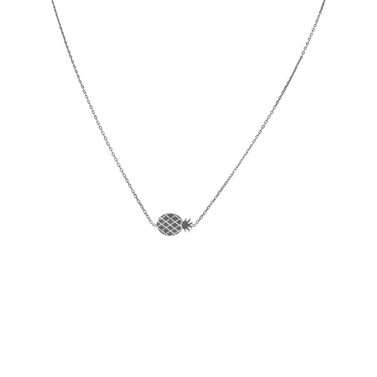 Silventi 9NBSAM-190105 Zilveren Ketting - Dames - Bedel - Ananas - 11 x 7 mm - Ankerschakel - 38 + 5 cm - 7 ,, Dik - Rhodium - Zilver