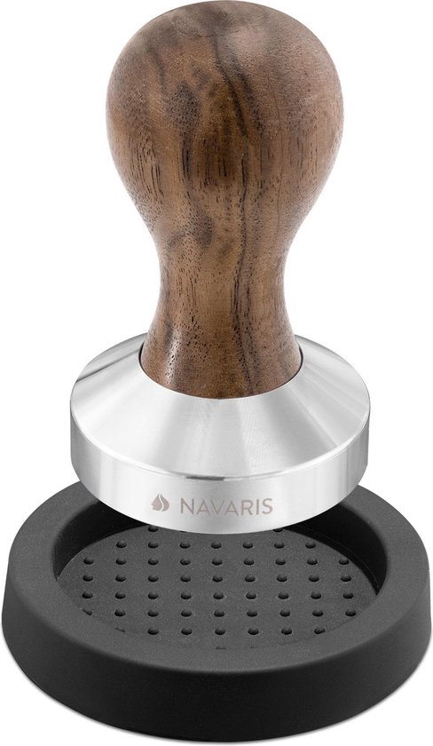 Navaris koffie en espresso tamper - Stamper voor het aandrukken van gemalen koffie - Van roestvrij staal met houten handvat - Ø 58 mm