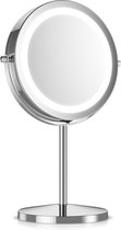 Navaris ronde spiegel met verlichting - Make-up spiegel met LED-verlichting - Dubbelzijdig - 5x vergroting - 360° draaibaar - Diameter 17cm - Zilver
