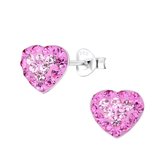 Joy|S - Zilveren hartje oorbellen - Valentijn - roze kristal - 9 x 8 mm
