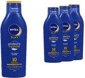 Nivea Zonnemelk Protect & Hydrate - Spf 10 Laag - 4x 200 ml - Voordeelverpakking