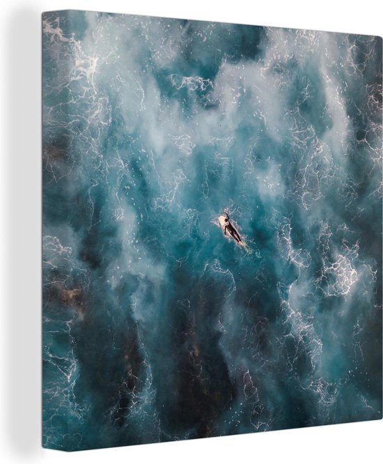 Canvas Schilderij Surfplank - Water - Zee - 50x50 cm - Wanddecoratie