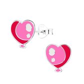 Joy|S - Zilveren hartjes ballon oorbellen - rood roze hartje - 9 mm