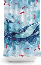 Zethome Whale - Douchegordijn 180x200 - Digitale Print - Badkamer Gordijn - Shower Curtain - Waterdicht - Sneldrogend en Anti Schimmel -Wasbaar en Duurzaam -