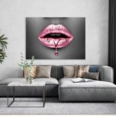 PosterGuru - Poster op canvas schilderij - Roze Lippen v2 - 60 x 90 cm - woonkamer of slaapkamer - roze