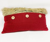 Kussen - Langwerpig - Rood met bont en knopen