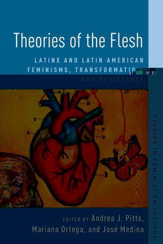 Boekomslag met rode anatomische hartillustratie en de titel 'Theories of the Flesh'.