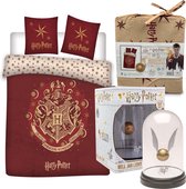 Harry Potter Dekbedovertrek Red Draco Logo- 1 persoons 140x200- 100% biologisch Katoen, incl.  Golden Snitch Lamp