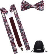 Luxe bretels inclusief vlinderdas – Gebloemd - Rood - Sorprese - met stevige clip - bretels - vlinderdas - strik – strikje - luxe - heren - unisex - giftset