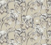 SLINGERAAPJES BEHANG | Jungle & Dieren - beige grijs wit - A.S. Création MICHALSKY