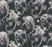 AS Creation MICHALSKY - Jungle behang - Slingeraapjes tussen de bladeren - zwart grijs  - 1005 x 53 cm