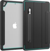 Case2go - Tablet hoes geschikt voor Apple iPad 2021 - 10.2 Inch - Tri-Fold Book Case met Transparante Back Cover en Pencil Houder - Licht Blauw/Grijs