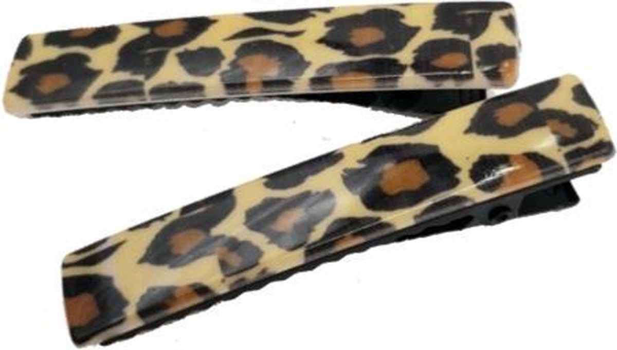 Haarspelden panter print Geel-haarschuifjes - haarclips leopard print -haaraccessoire voor volwassenen -meisje - kind- 2 stuks