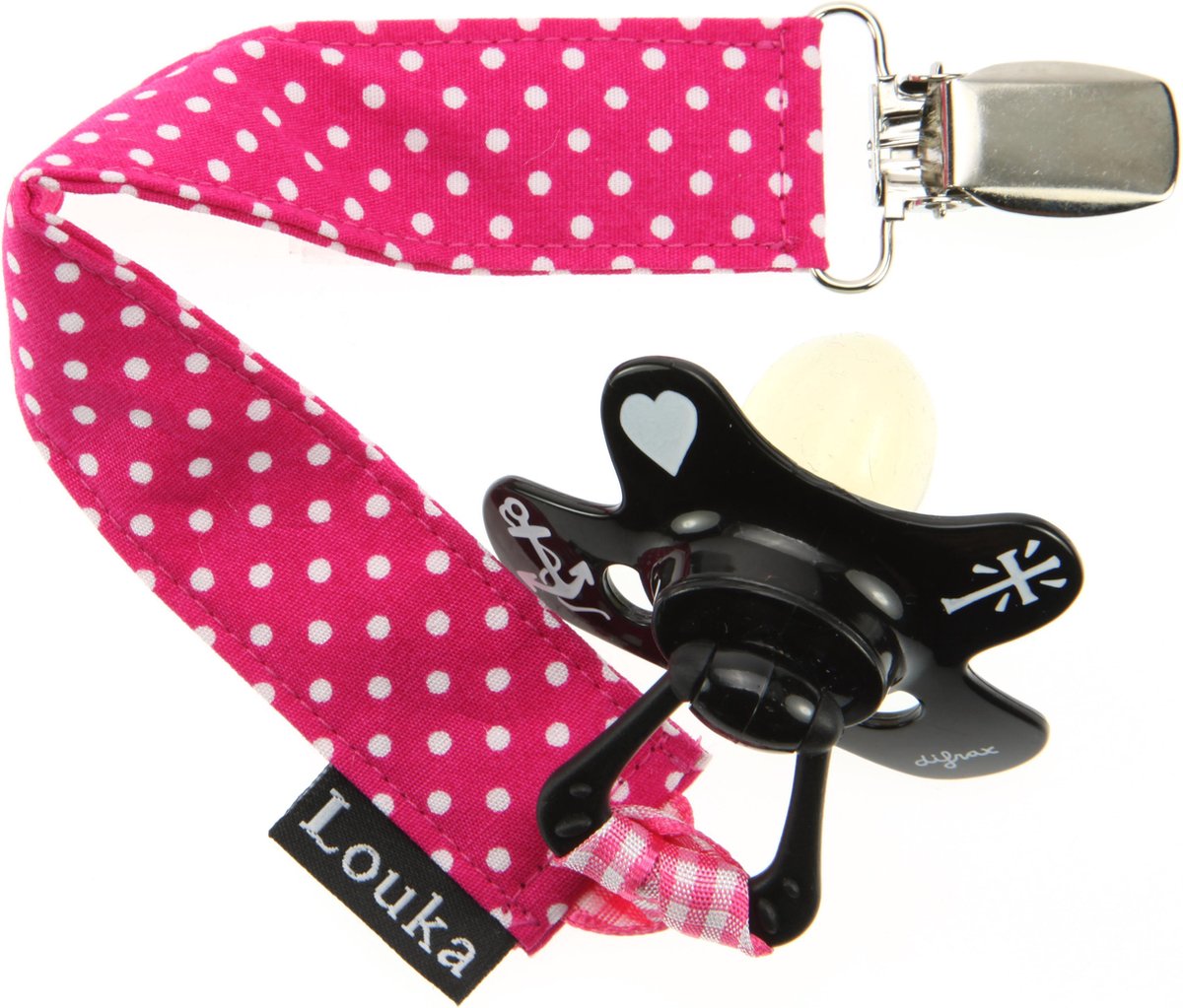 Goedkoopste Louka Speenkoord fuchsia met kleine witte stip - speenketting