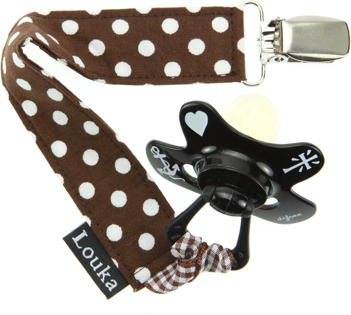 Goedkoopste Louka Speenkoord bruin met witte stip - speenketting