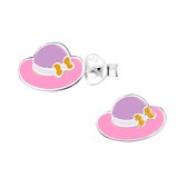 Joy|S - Zilveren hoedje oorbellen - roze met strikje