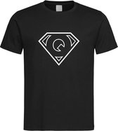Zwart t-Shirt met letter Q “ Superman “ Logo print Wit Size XXL