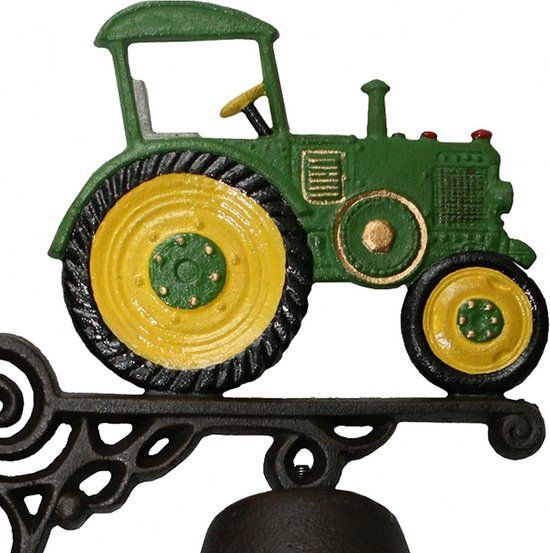 Grote Wandbel - Deurbel, Met Handbeschilderde groene tractor - Gietijzer - 38 x 22.5 cm — afbeelding 2