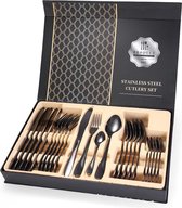 Shopmore Bestekset Zwart – 24-delig bestek – 6 persoons – Bestek Zwart voor 6 personen