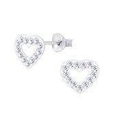 Joy|S - Zilveren hartje oorbellen - 8 x 7 mm - kristal
