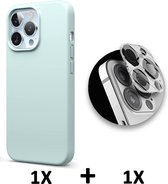 HB Hoesje Geschikt voor Apple iPhone 13 Pro Turquoise & Camera Lens Glazen Screenprotector - Siliconen Back Cover