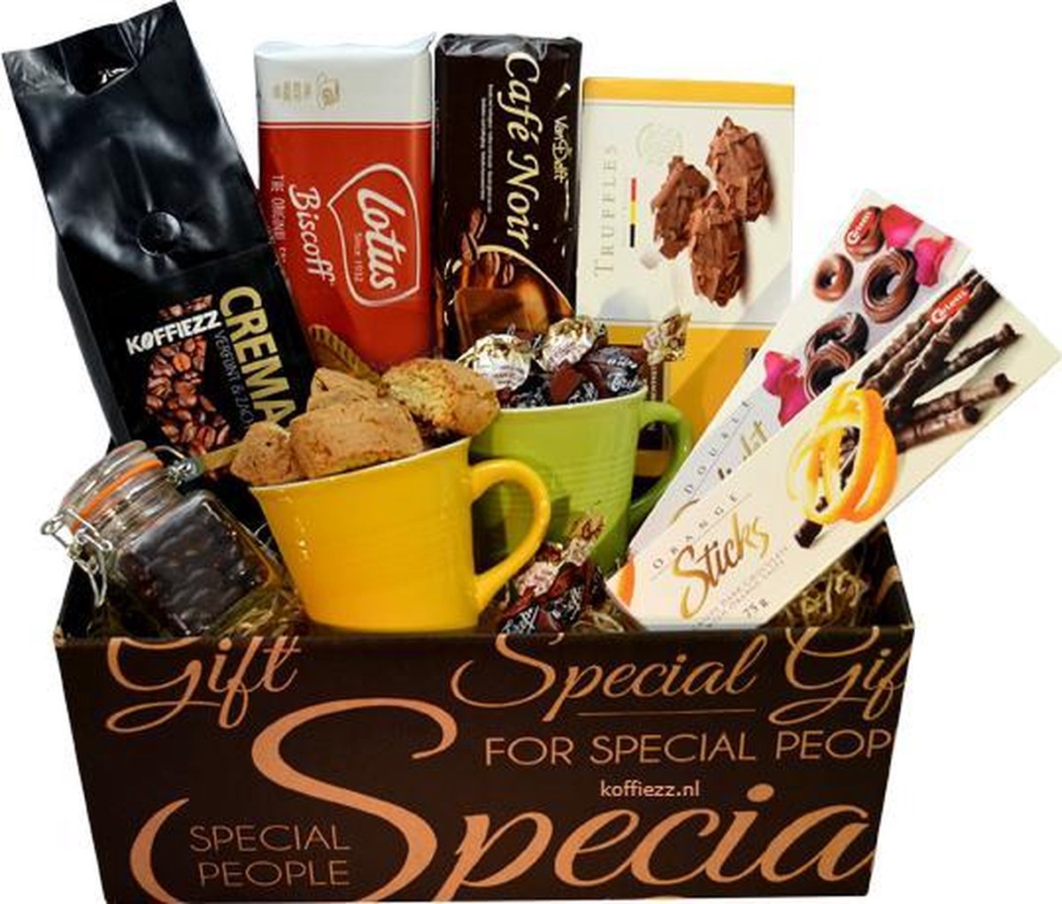 Cadeaupakket koffie - incl mokjes, chocola, koekjes, e.d. | bol.com
