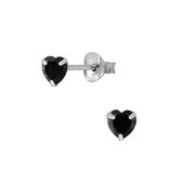 Joy|S - Zilveren hartje oorbellen - 4 mm kinderoorbellen - kristal zwart