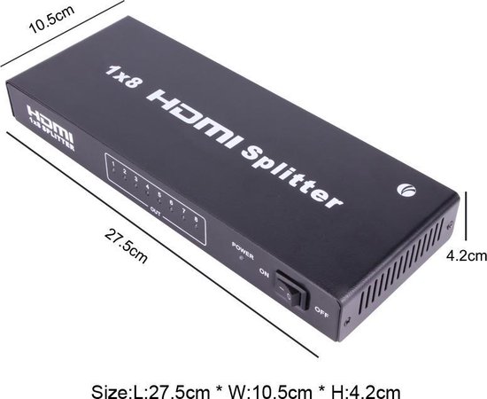 Répartiteur HDMI 8 ports 8x Sortie HDMI 4K@30Hz 3,4 Gbps Métal
