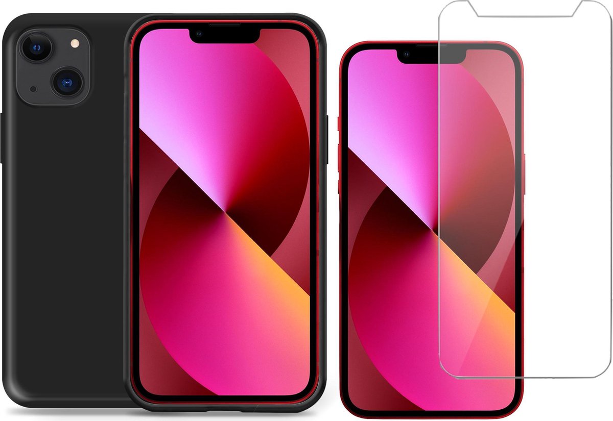 Hoesje geschikt voor iPhone 13 Mini siliconen zwart case - Screen Protector