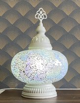 Turkse Lamp - Wit Mozaïek Lamp - Tafellamp - Marokkaanse Lamp - Oosterse Lamp - Recht model -  bol diameter Ø  19 cm - Hoogte 35 cm - Authentiek - Handmade - Kleurrijk - Soft Mirror