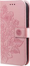 Samsung Galaxy A22 5G Book Case Hoesje met Patroon - Pasjeshouder - Portemonnee - Bloemenprint - Samsung Galaxy A22 5G - Rose Goud