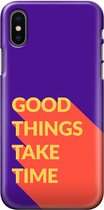 Apple iPhone X/10/XS Telefoonhoesje - Premium Hardcase Hoesje - Dun en stevig plastic - Met Quote - Good Things - Paars