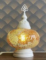 Turkse Lamp - Wit Mozaïek Lamp - Tafellamp - Marokkaanse Lamp - Oosterse Lamp - Recht model -  bol diameter Ø  19 cm - Hoogte 35 cm - Authentiek - Handmade - Kleurrijk - Sunny Yellow