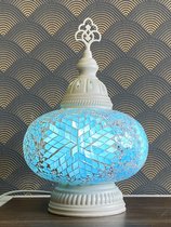 Turkse Lamp - Wit Mozaïek Lamp - Tafellamp - Marokkaanse Lamp - Oosterse Lamp - Recht model -  bol diameter Ø  19 cm - Hoogte 35 cm - Authentiek - Handmade - Kleurrijk - Turquoise Star