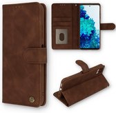 Casemania Hoesje Geschikt voor Samsung Galaxy S21 FE Chocolate Brown - Luxe Portemonnee Book Case - Kaarthouder & Magneetlipje