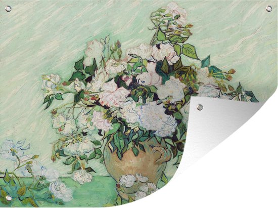 Tuin decoratie Vaas met rozen - Vincent van Gogh - 40x30 cm - Tuindoek - Buitenposter