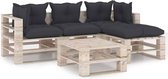 Medina 5-delige Loungeset met kussens pallet grenenhout