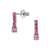 Joy|S - Zilveren classic bar oorbellen roze kristal