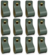 Leren handgrepen - Vaalgroen - 12 stuks - 12,5 x 2,5 cm | incl. 3 kleuren schroeven per leren handgreep