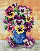 VOORBEDRUKT STRAMIEN - BOUQUET OF PANSIES IN A BLUE VASE - ORCHIDEA - (ZONDER GARENS, ALLEEN STRAMIEN!)