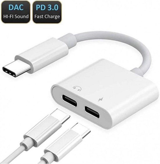 Dual Usb Type C Vrouwelijk Splitter - Dac 2 In 1 Snelle Lading en Audio Type USB C - Hoofdtelefoon Adapter