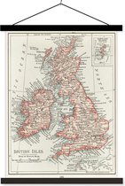 Posterhanger incl. Poster 120x160 cm - Schoolplaat - Kaart - Retro - Engeland - Textielposter - Zwarte latten
