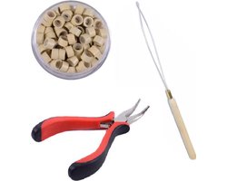Combi-set Microring met silicone 100 stuks (Blond) + microring loop + Extension tang / microring inzettang