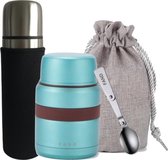 Thermos lunchbox - Lunchpot - Dubbelwandig - 500 ml - Draagzak - Lepel - Blauw - Thermosfles