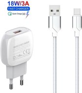 Snelle oplader voor Samsung - met USB C oplaadkabel - 18W QC3.0 Stabiele oplader - Laad Veilig en Stabiel op - Wit