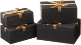 Set van 12x stuks zwarte cadeaudoosjes met gouden strikje 18,5-24 cm rechthoekig - kadodoosjes / cadeauverpakkingen