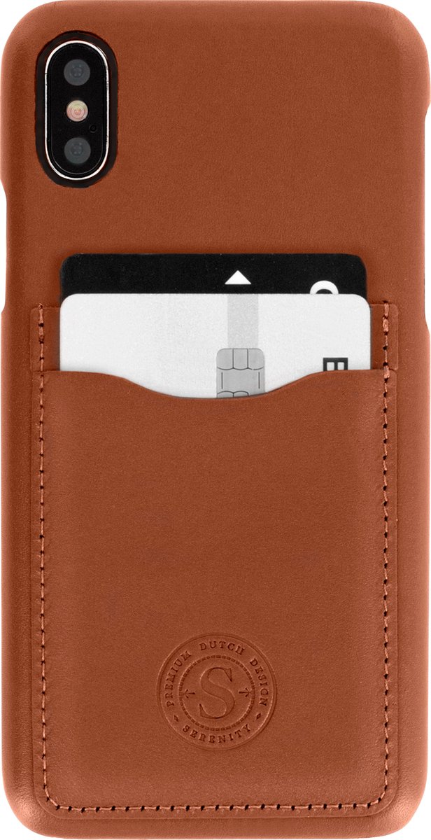 Serenity Dual Pocket Leather Back Cover Apple iPhone X/XS Cognac Brown