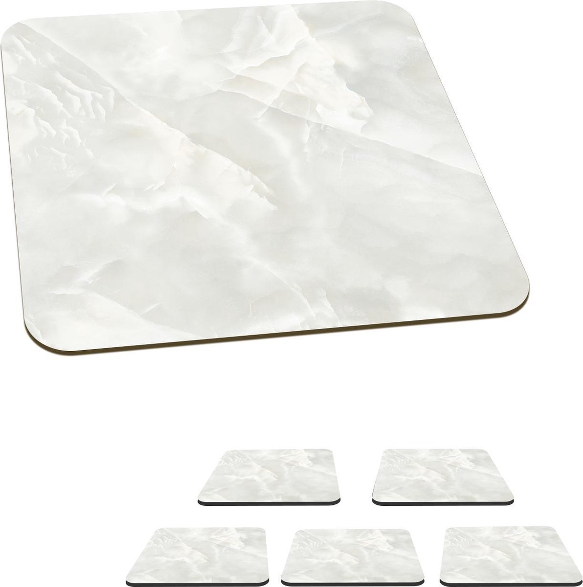 Onderzetters voor glazen - Marmer - Ruw - Wit - 10x10 cm - Glasonderzetters - 6 stuks