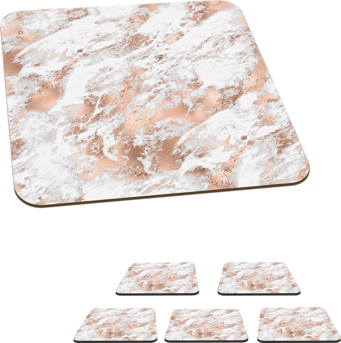Onderzetters voor glazen - Marmer - Wit - Goud - 10x10 cm - Glasonderzetters - 6 stuks