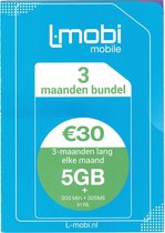 L-Mobi PrePaid Simkaart - ( 3 maanden lang elke maand 5GB, 300 belminuten & 30 sms'jes) Netwerk van KPN